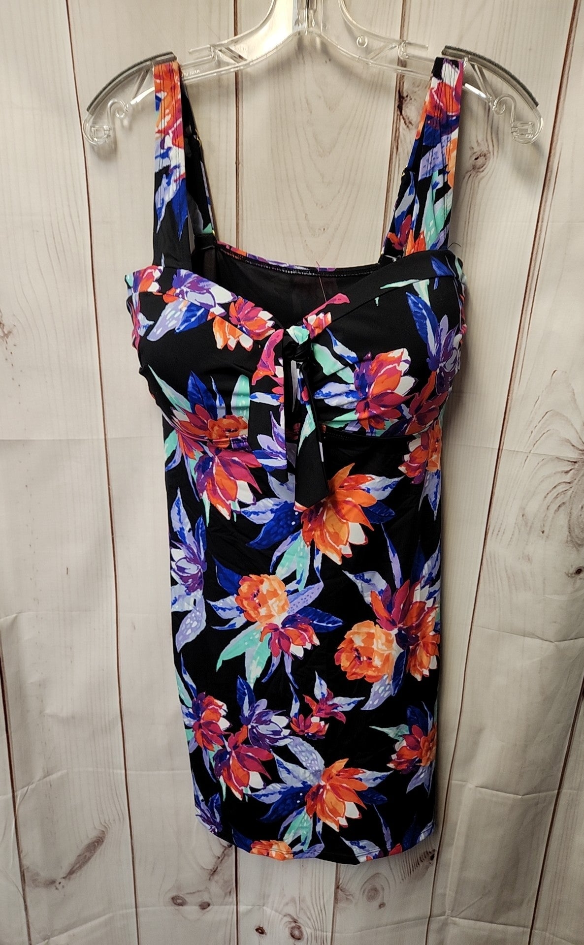 NWT FullFitAll Women's Size 16 Black Floral Swim Top