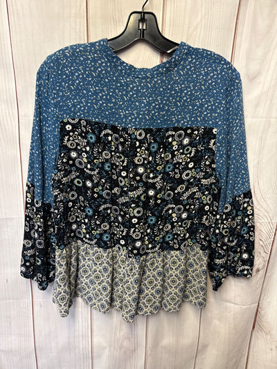 Mi Ami Women's Size L Blue Floral Long Sleeve Top