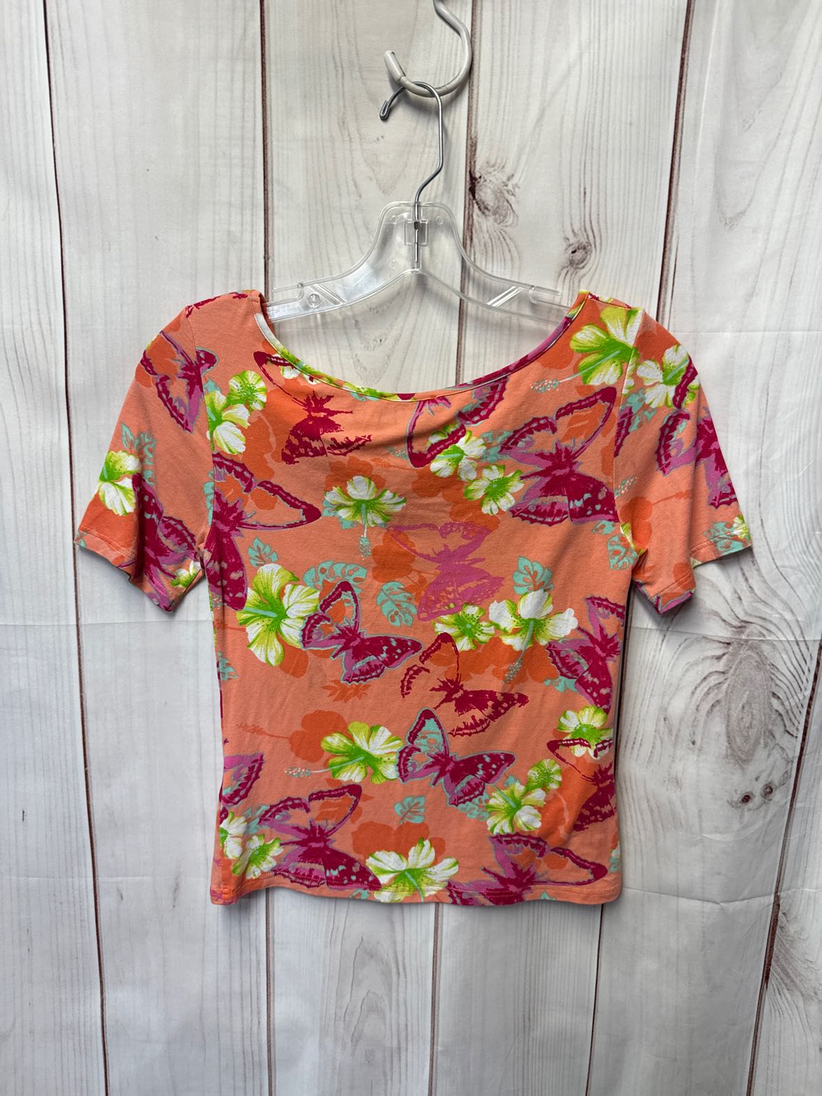 La Boutique de Claudette Women's Size S Peach Floral Short Sleeve Top