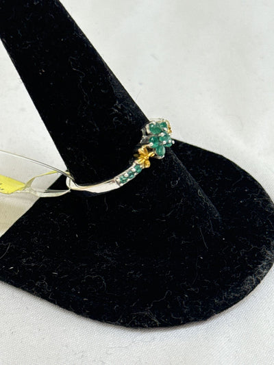 .925 Sterling Silver Size 10 Green Stones Ring