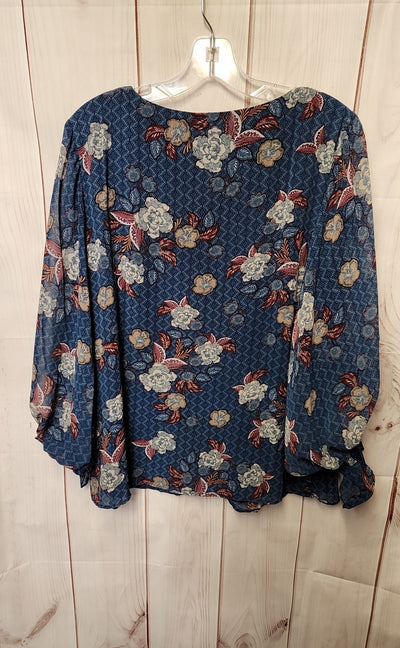1. State Women's Size L Blue Floral Long Sleeve Top