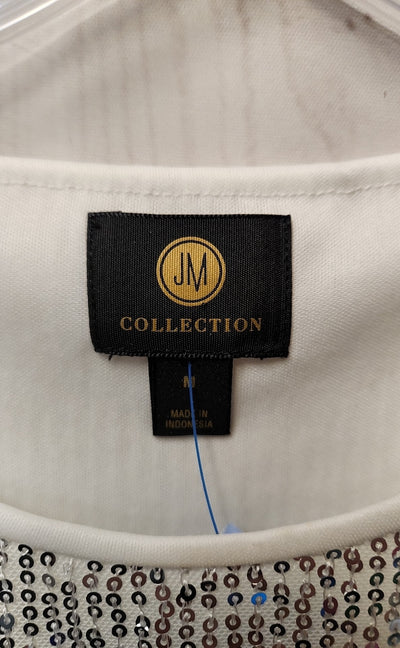 JM Collection Women's Size M White Sequined Long Sleeve Top