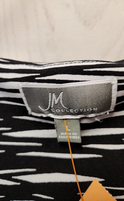 JM Collection Women's Size L Black & White Floral Short Sleeve Top