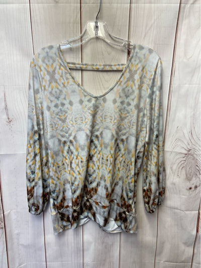 Liverpool Women's Size L Gray Floral 3/4 Sleeve Top