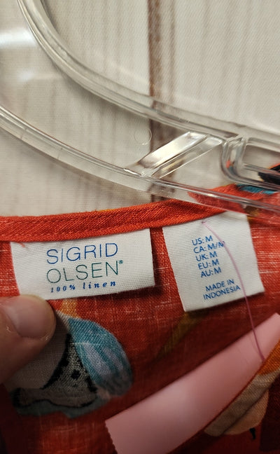 Sigrid Olsen Women's Size M Red Linen Floral Dress