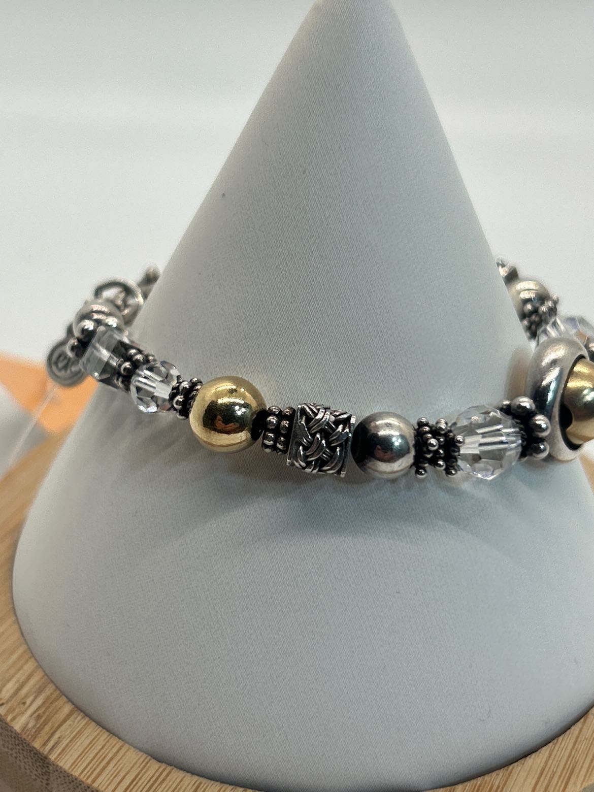 EK Designs Silver & Gold .925 Sterling Silver 7" Bracelet Crystals Basket