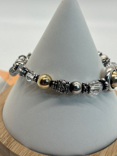 EK Designs Silver & Gold .925 Sterling Silver 7" Bracelet Crystals Basket
