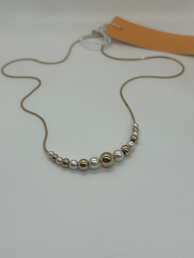 Long Gold & White Bead Gold Necklace