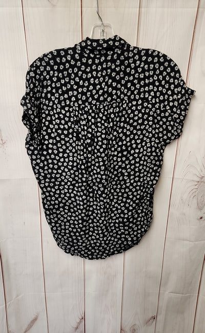 Madewell Women's Size XXS Black Floral Short Sleeve Top