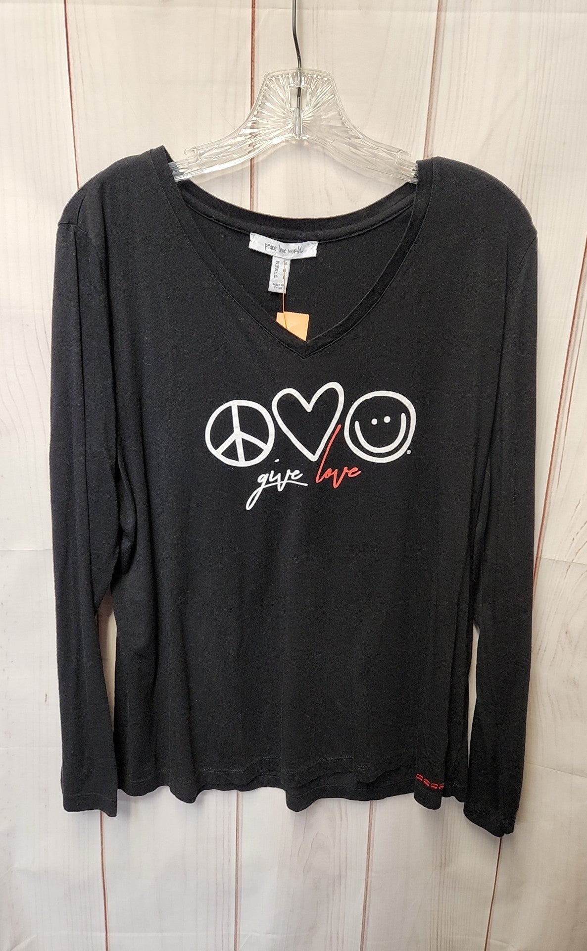 Peace Love World Women's Size M Black Long Sleeve Top