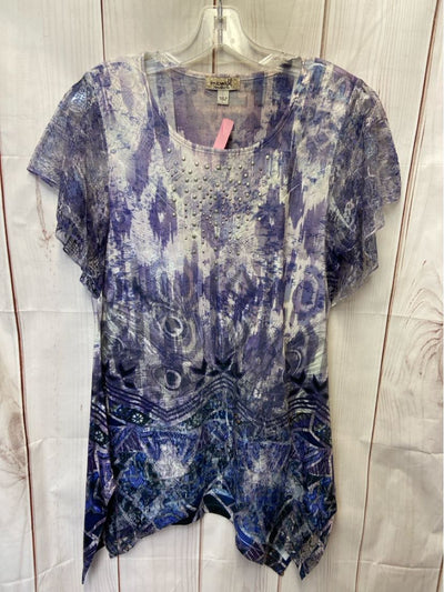 One World Women's Size S Purple Short Sleeve Top