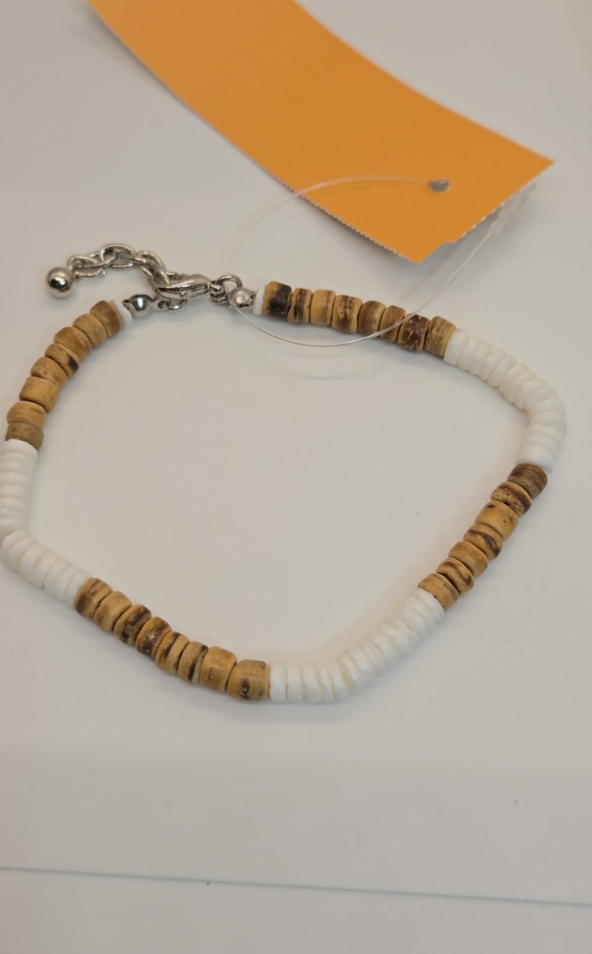 Tan & White Beaded Bracelet