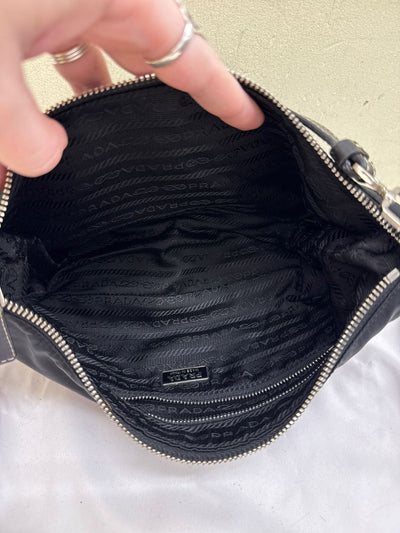 Vintage Prada Black Nylon Purse Bag with Silver hardware (handle & inside damage