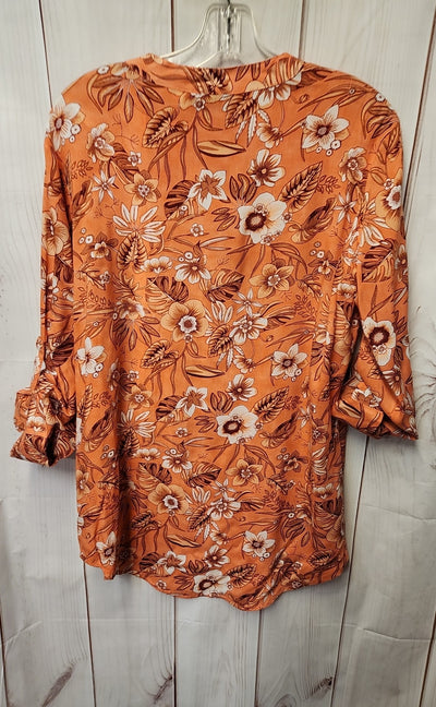 Oso Casuals Women's Size S Peach Floral Long Sleeve Top