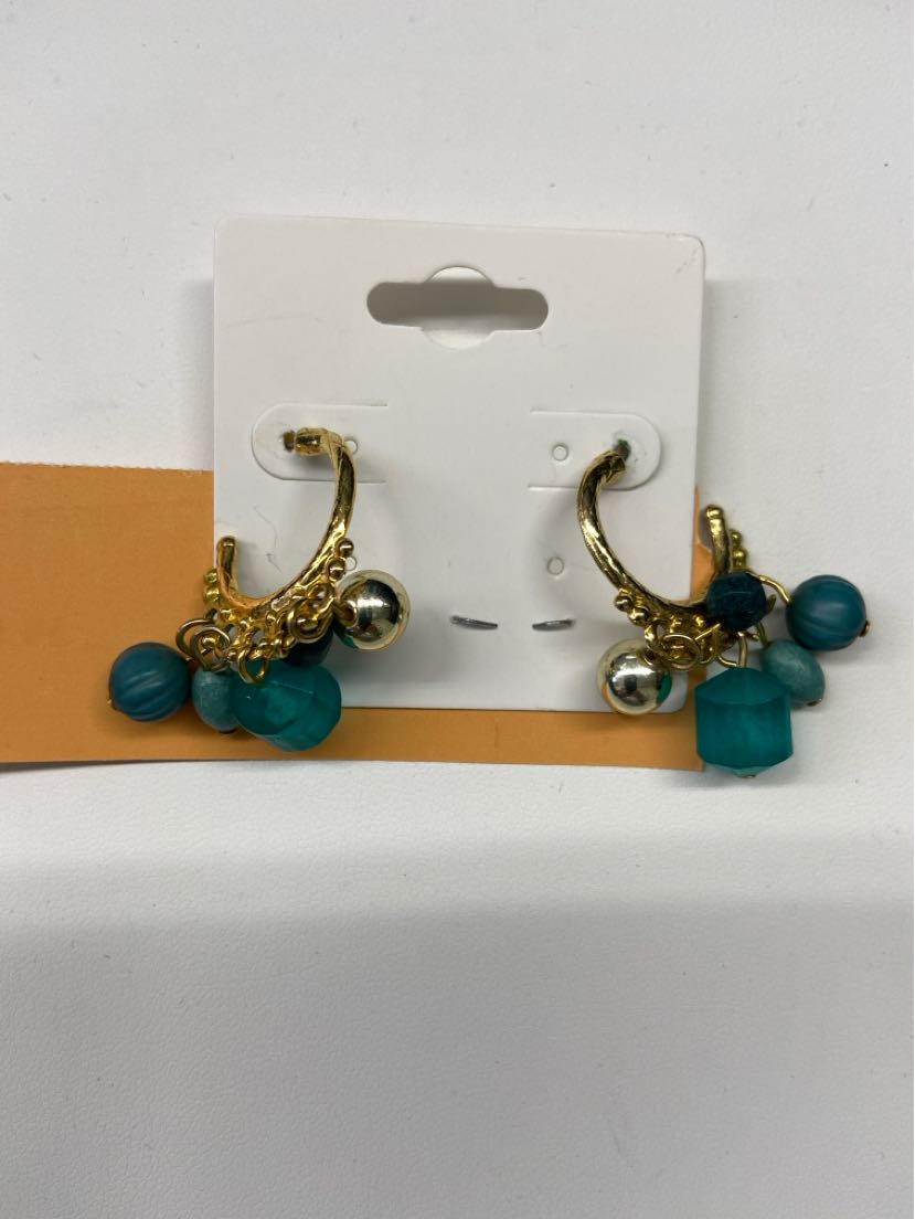 Gold Blue Beaded Earrings