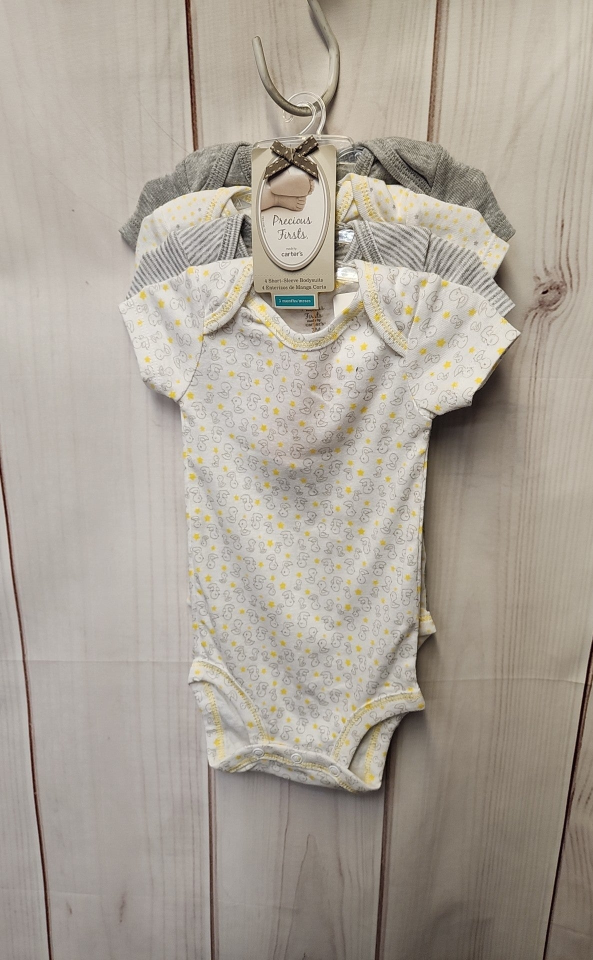 NWT Carters Boy's Size 3 Months White, Yellow & Gray 4 Pcs Bodysuit Set