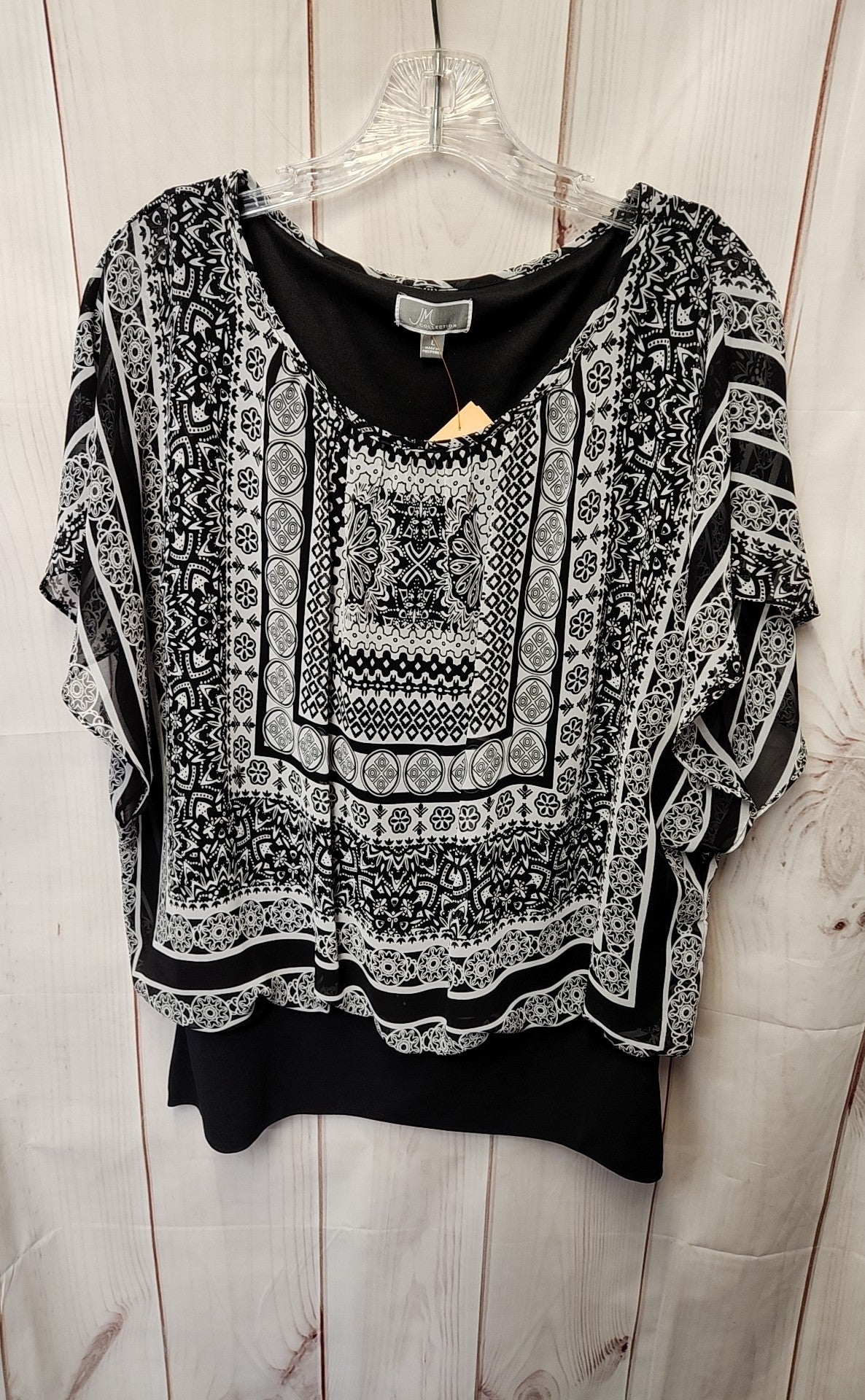 JM Collection Women's Size L Black & White Short Sleeve Top