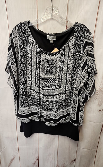 JM Collection Women's Size L Black & White Short Sleeve Top