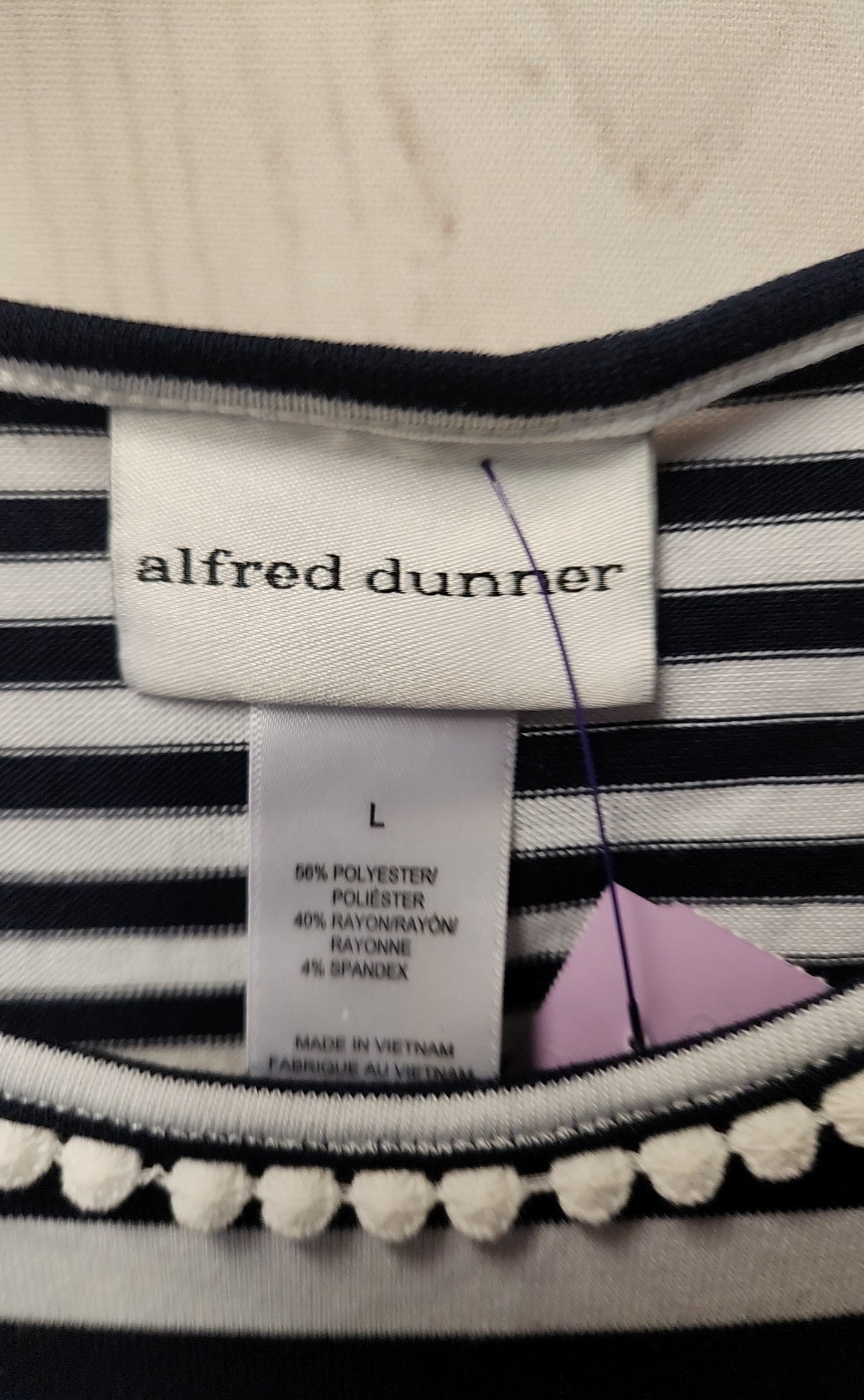 Alfred Dunner Women's Size L White & Blue Short Sleeve Top