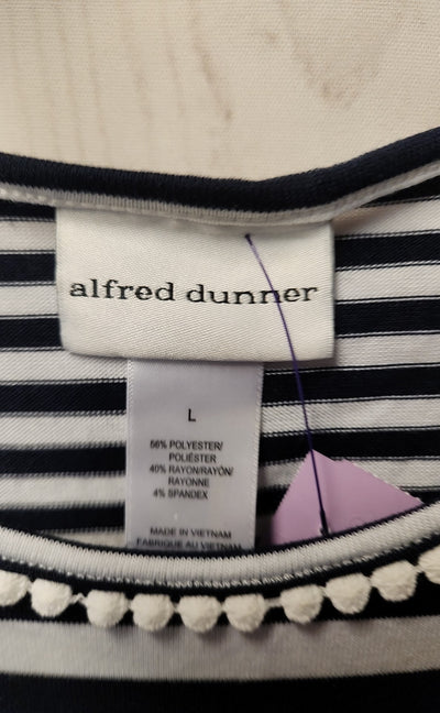 Alfred Dunner Women's Size L White & Blue Short Sleeve Top