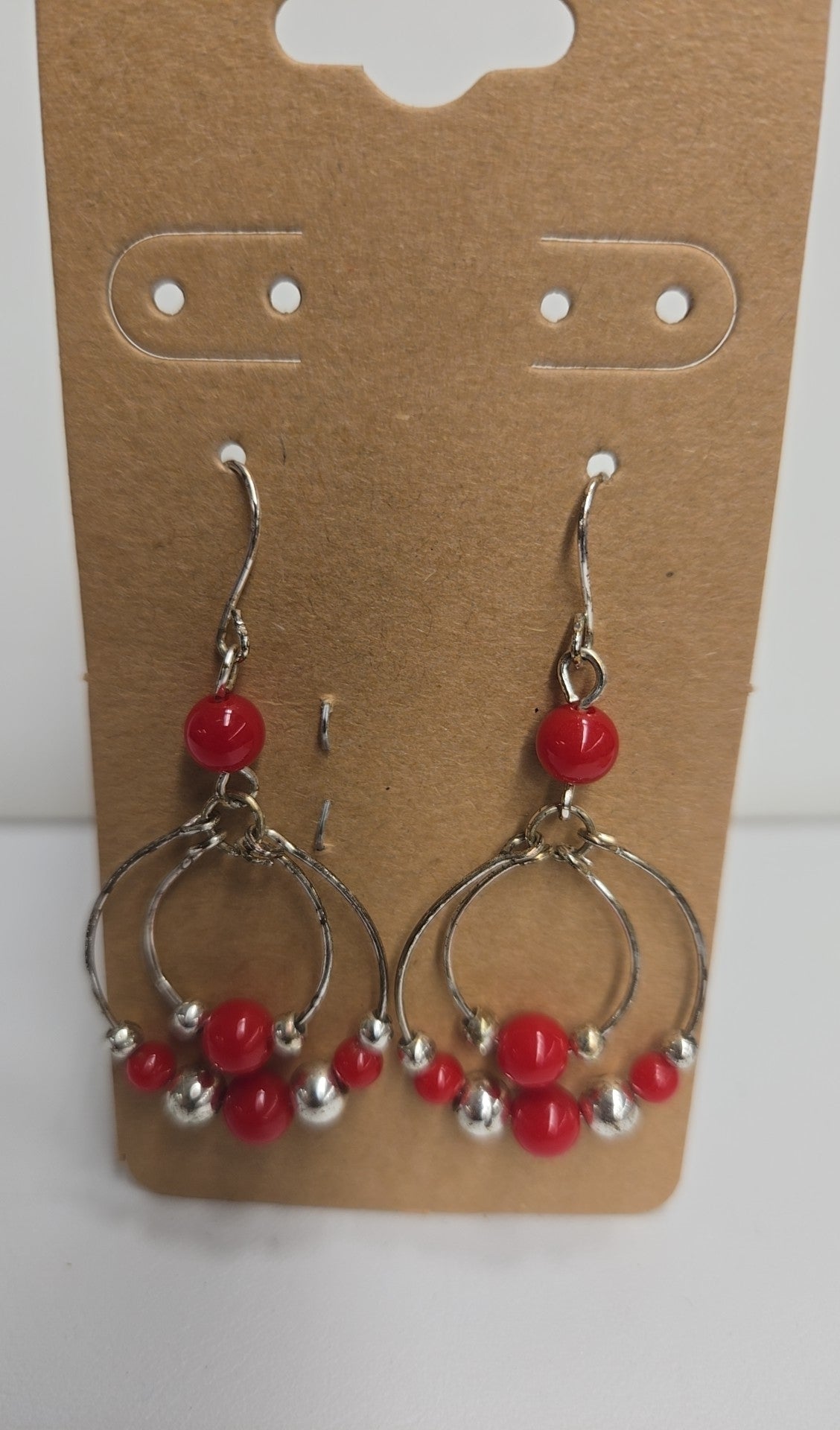 Silver & Red Beaded Earrings