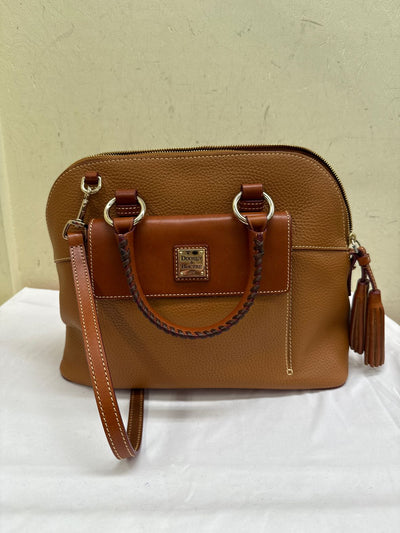 Dooney & Bourke Aubrey Brown Pebble Grain Leather Tassel Satchel Purse Bag