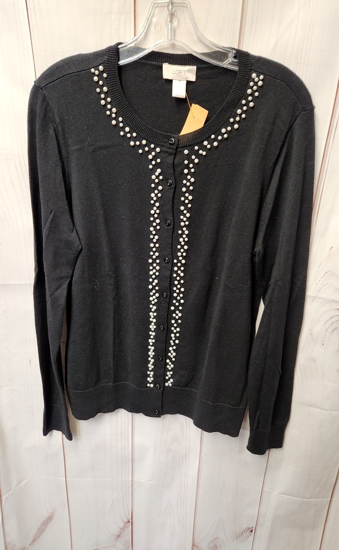 Loft Women's Size L Black Beaded Cardigan
