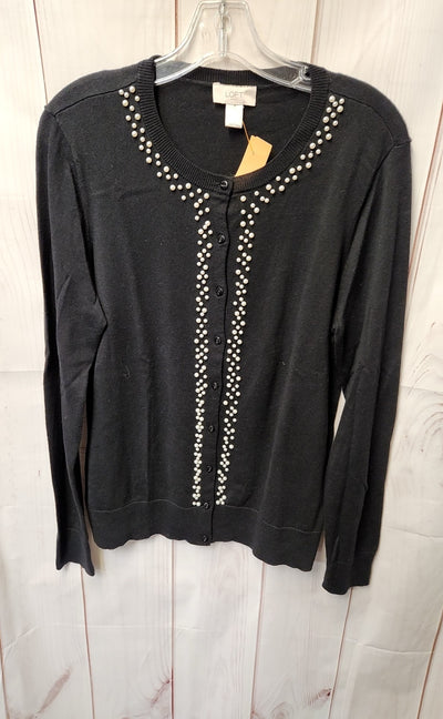 Loft Women's Size L Black Beaded Cardigan