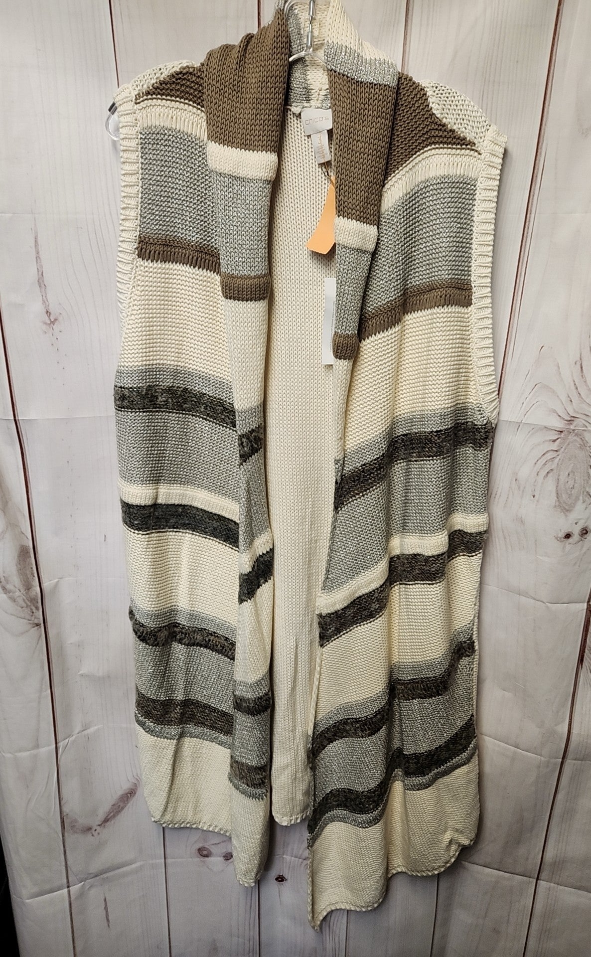 NWT Chico's Women's Size 3 = US XL White & Tan Cardigan