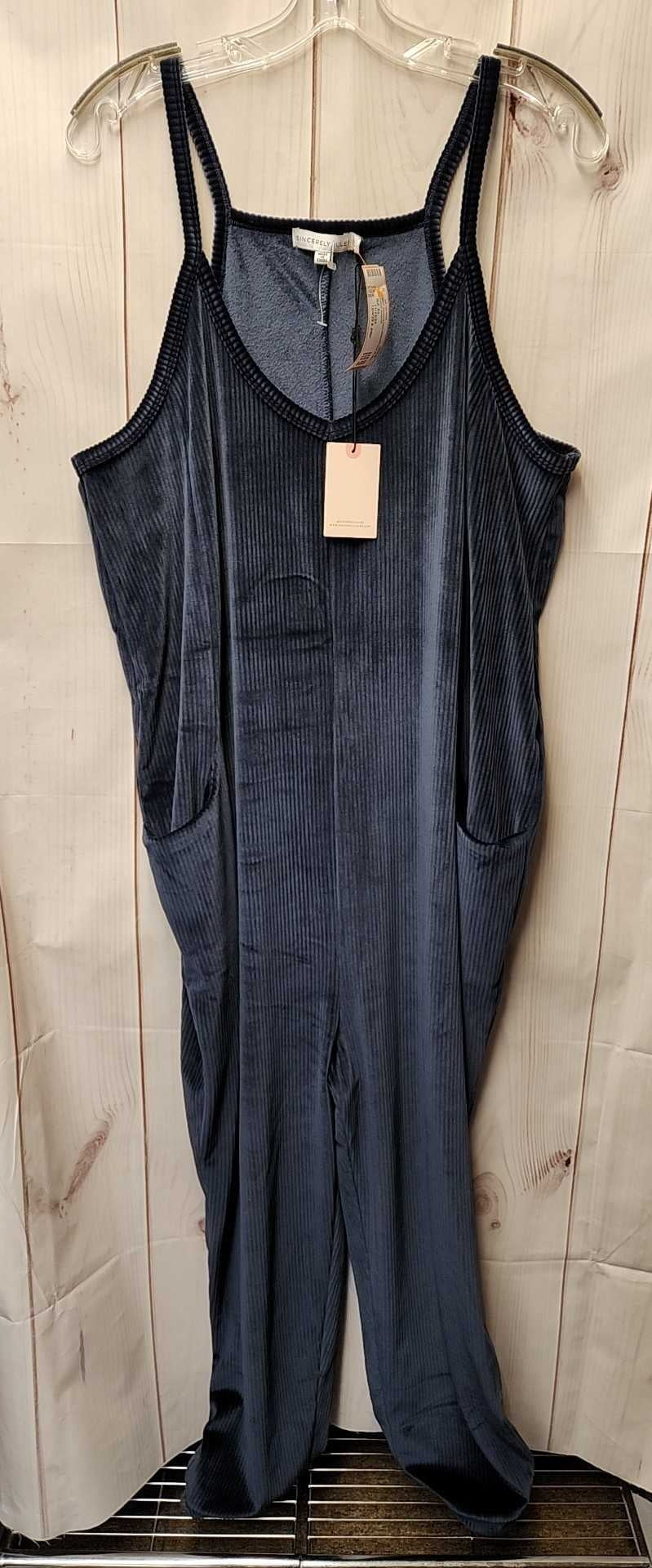 NWT SincerelyJules Women's Size XL Blue Velour Jumpsuit