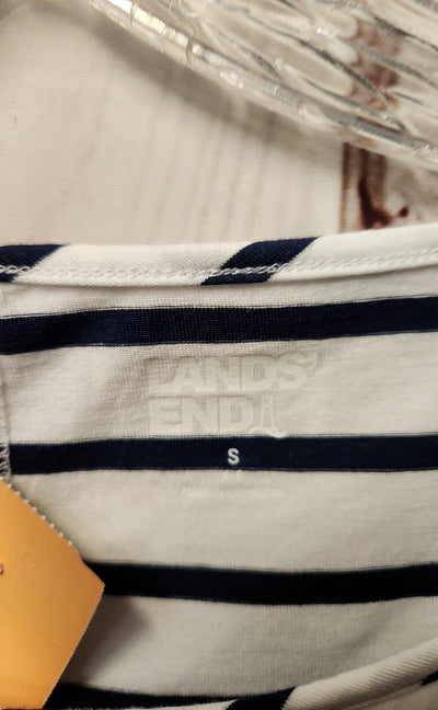 Lands End Women's Size S White & Blue 3/4 Sleeve Top
