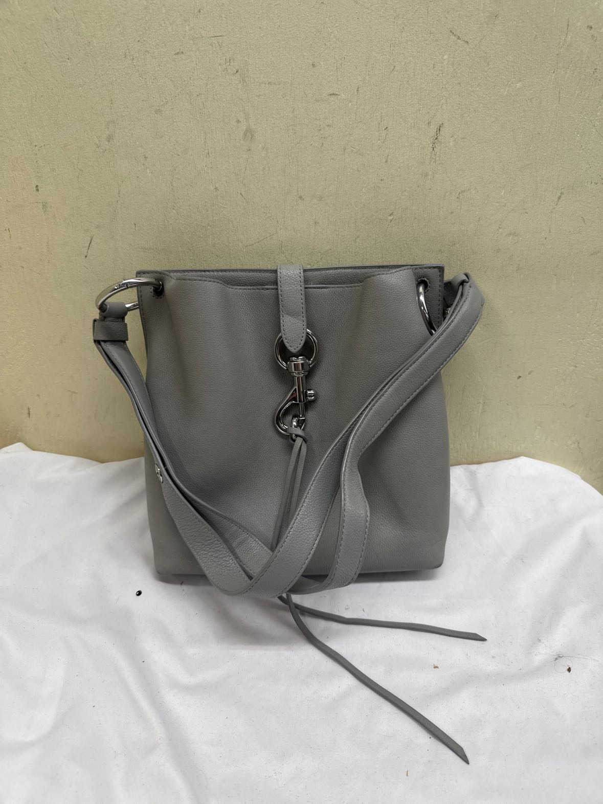 Rebecca Minkoff Megan Feed Bag Gray Leather Crossbody Purse Bag