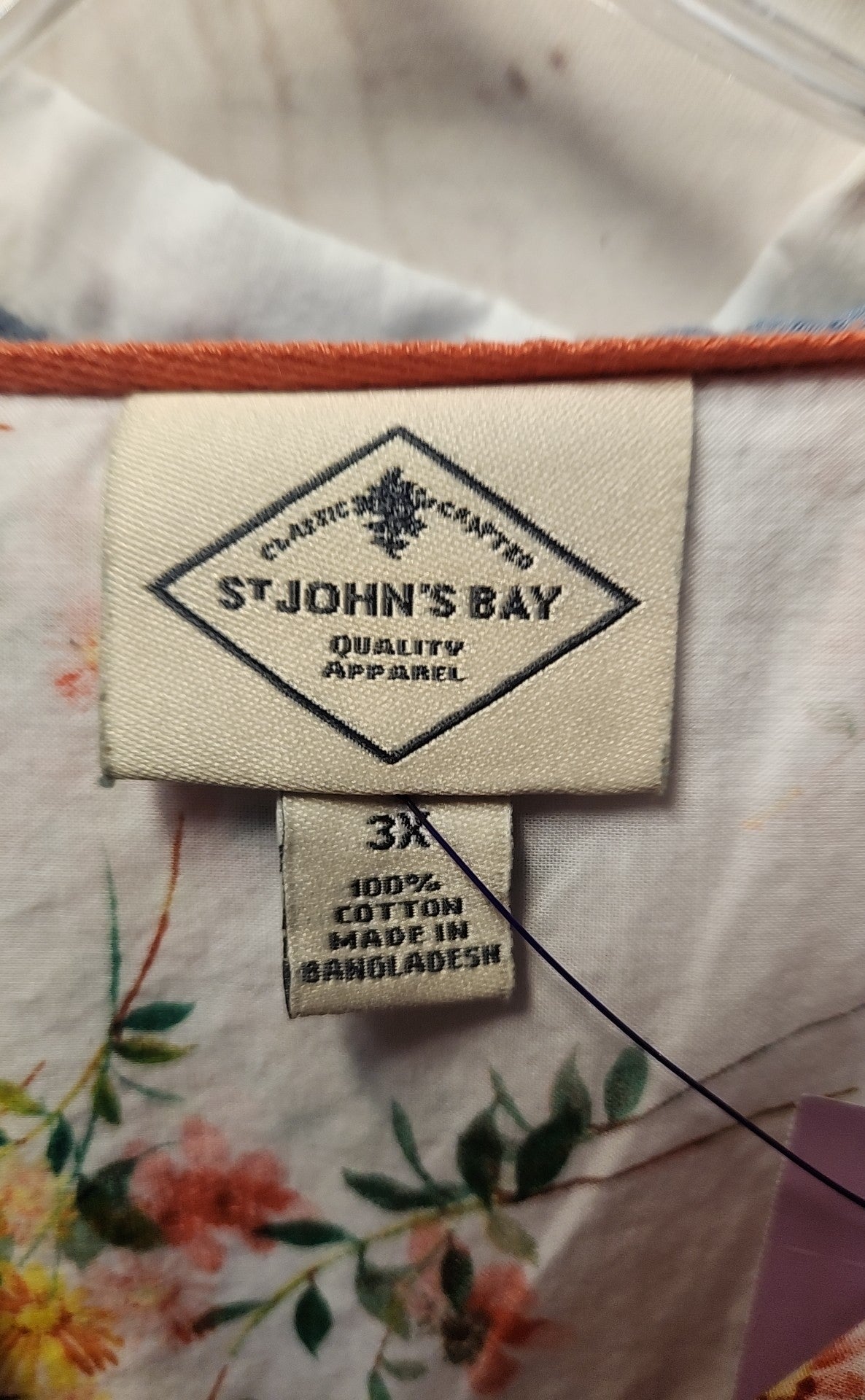 St Johns Bay Women's Size 3X White Floral Long Sleeve Top