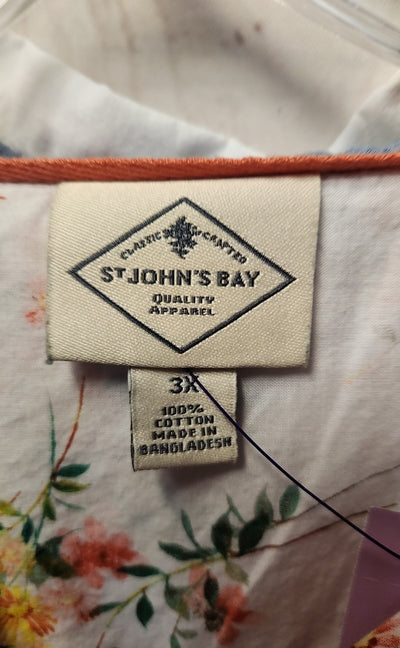 St Johns Bay Women's Size 3X White Floral Long Sleeve Top
