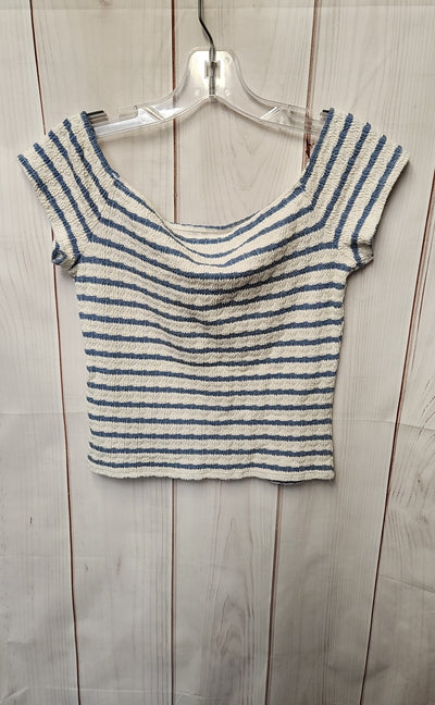 Gaze Women's Size M White & Blue Short Sleeve Top