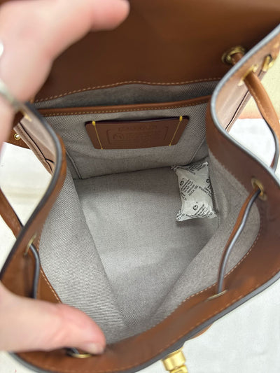 NWT Coach CBX66 Summer I Turned Pretty Brown Leather Turnlock Backpack