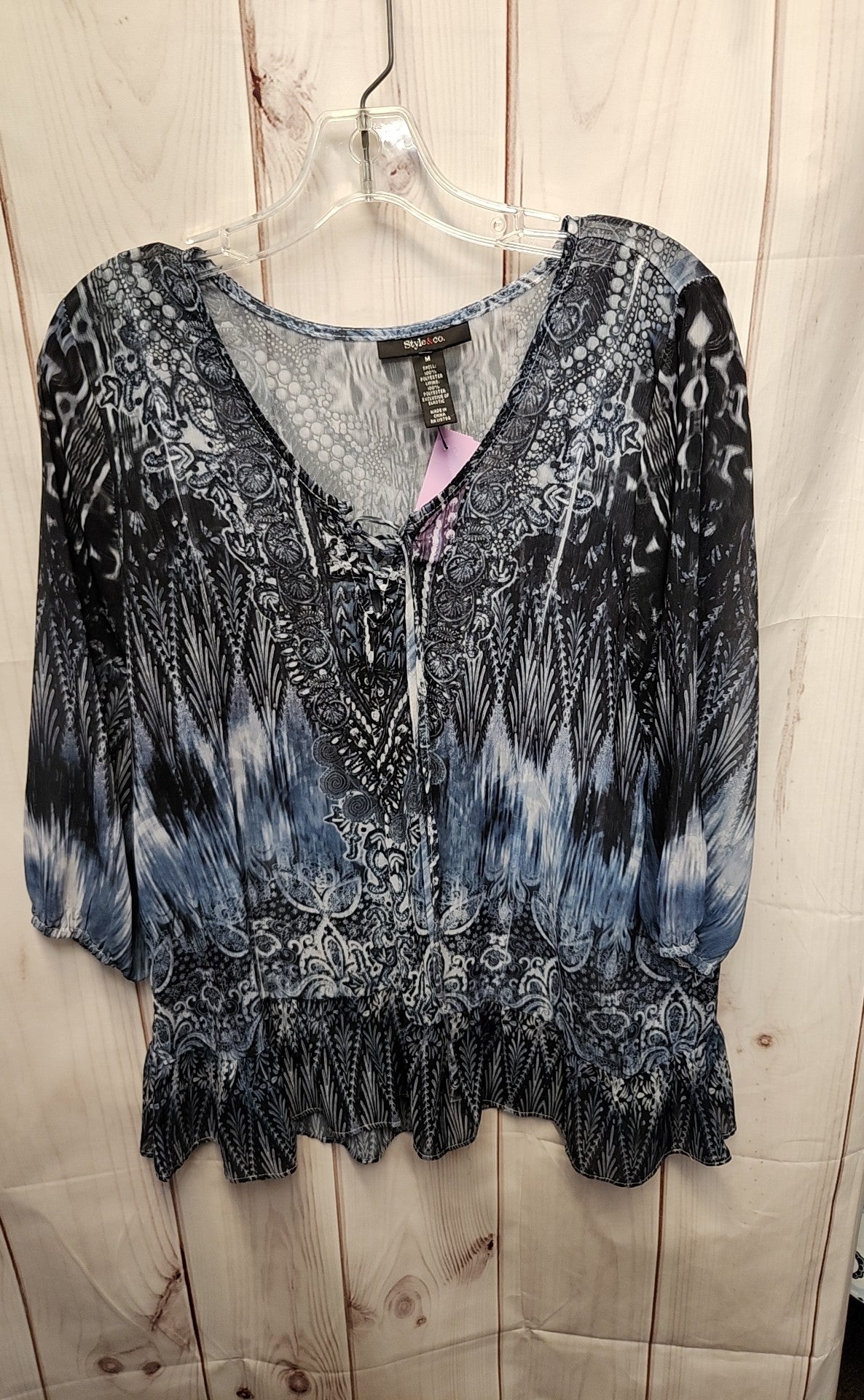Style & Co Women's Size M Blue 3/4 Sleeve Top