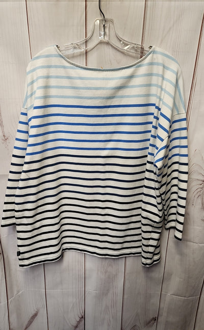 LL Bean Women's Size XL White & Blue 3/4 Sleeve Top