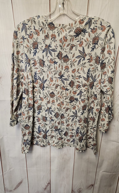 Pure Jill Women's Size M Beige Floral 3/4 Sleeve Top