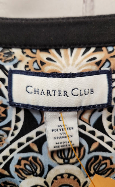 Charter Club Women's Size L Black & Brown 3/4 Sleeve Top