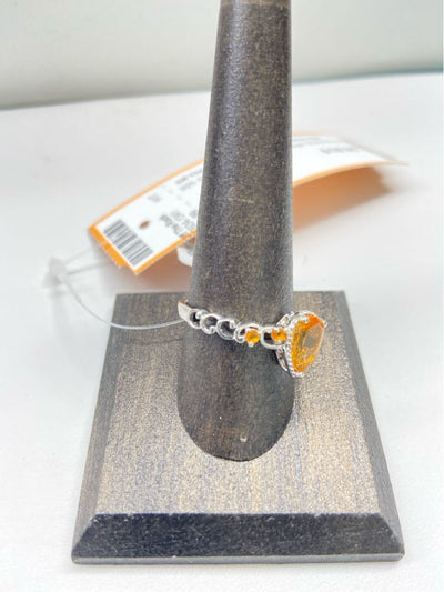 .925 Sterling Silver Size 10 Orange Stone Ring
