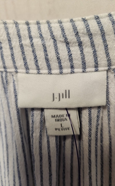 J Jill Women's Size L Petite White & Blue Dress