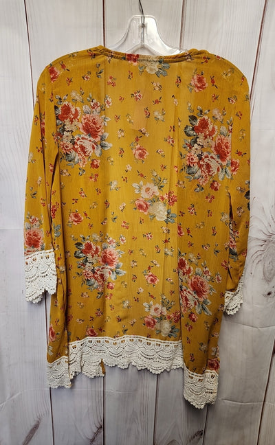 Rewind Women's Size M Yellow Floral Cardigan