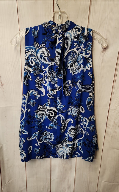 White House Black Market Women's Size M Blue Floral Sleeveless Top