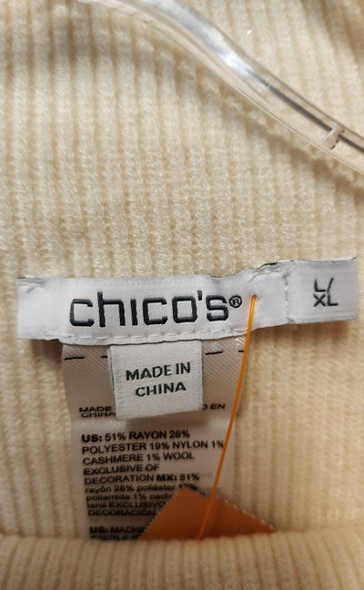 Chico's Women's Size L/XL Cream Sequined Floral Poncho