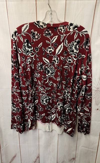 Charter Club Women's Size 2X Red Floral Cardigan