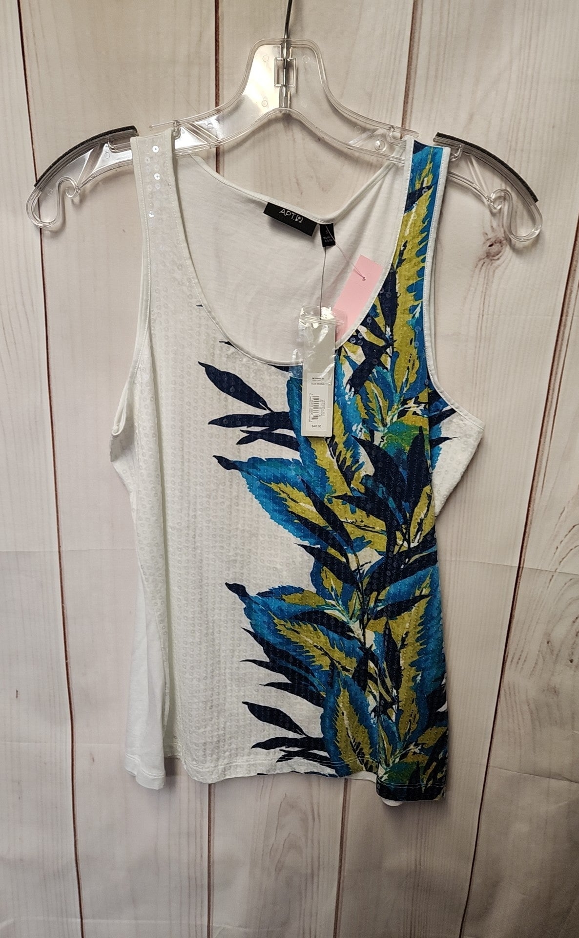 NWT Apt 9 Women's Size S White & Blue Sequined Sleeveless Top