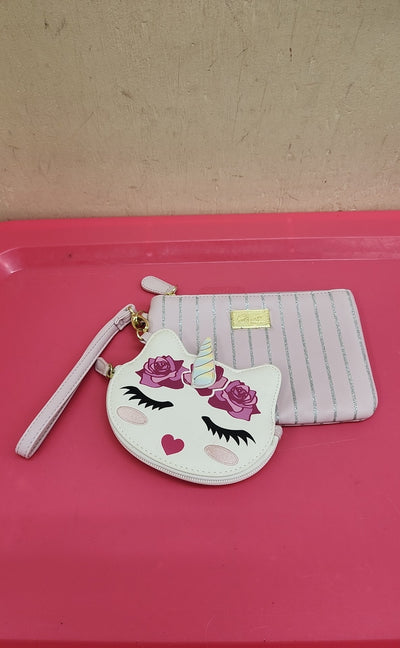 2PCS Betsey Johnson Pink Wristlet & Unicorn Pouch