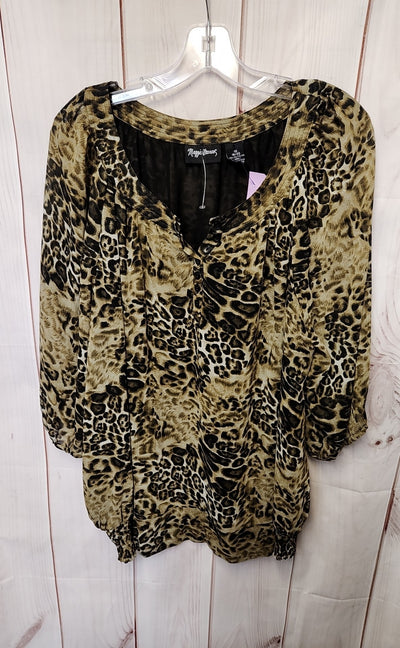 Maggie Barnes Women's Size 1X Brown Animal Print 3/4 Sleeve Top