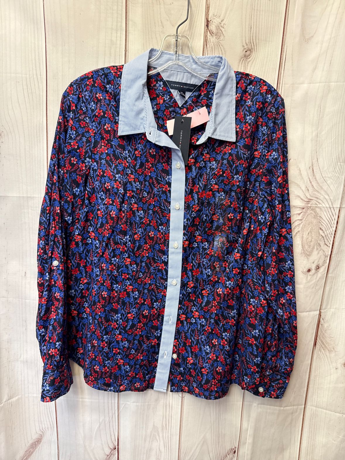 NWT Tommy Hilfiger Women's Size L Blue Floral Long Sleeve Top